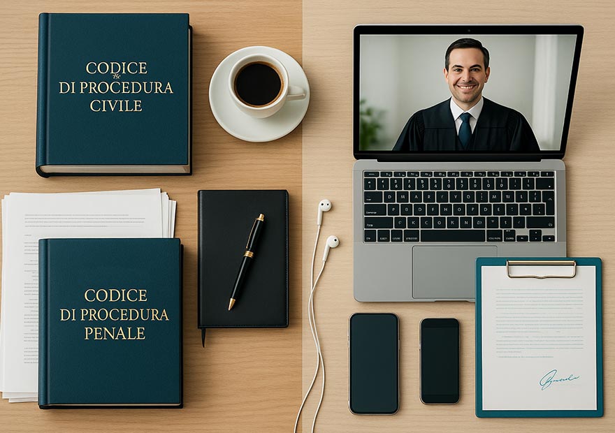 Consulenza legale online - Una sorta di dashboard suddivisa in 4 riquadri: firma digitale, udienza in presenza, consulenza via mail, avvocato in video.