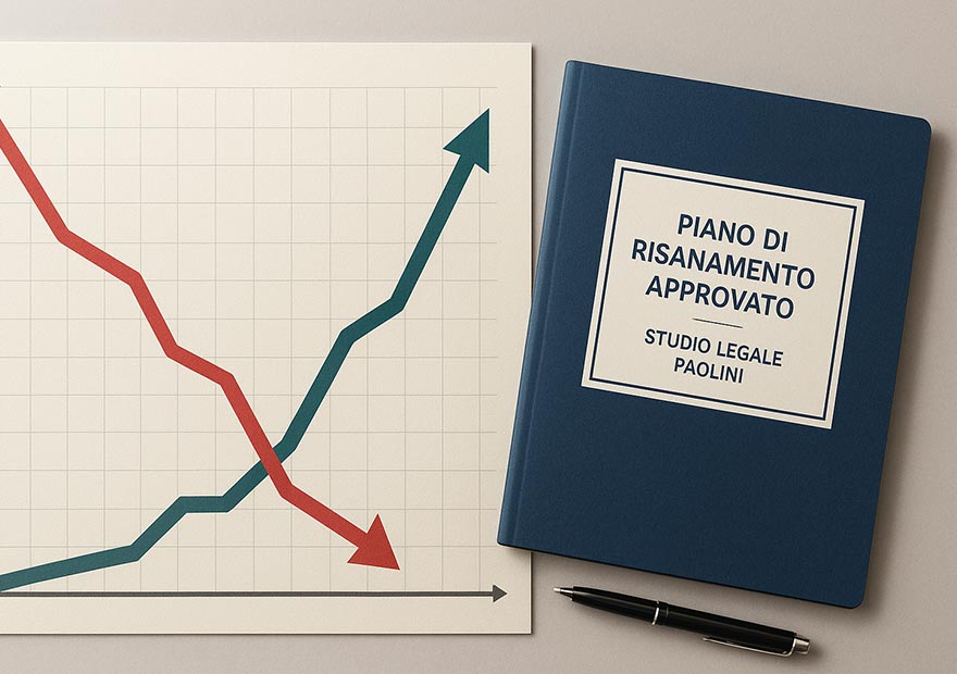 Avvocato diritto fallimentare - Un classico grafico a linea discendente che, dopo un punto critico, si inverte verso l’alto.