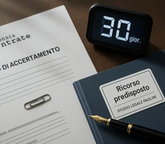 Avvocato diritto tributario - Un documento dell’Agenzia delle Entrate con un timer visivo accanto (es. 30 giorni), e una penna già pronta a firmare un ricorso.